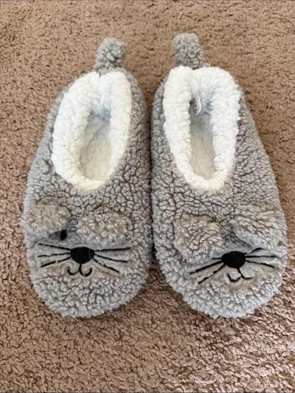 Snoozies Gray Mouse Plush Slippers Kids Medium Sherpa Lined Non-Slip